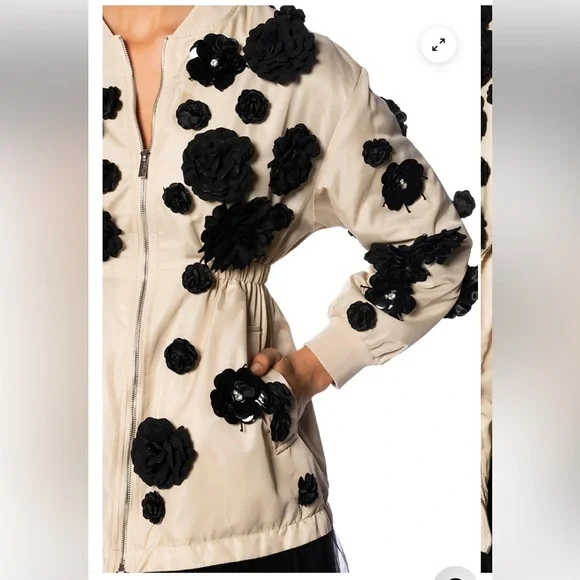 AKIRA Cream and Black Floral Bomber Jacket - Picture 4 of 6